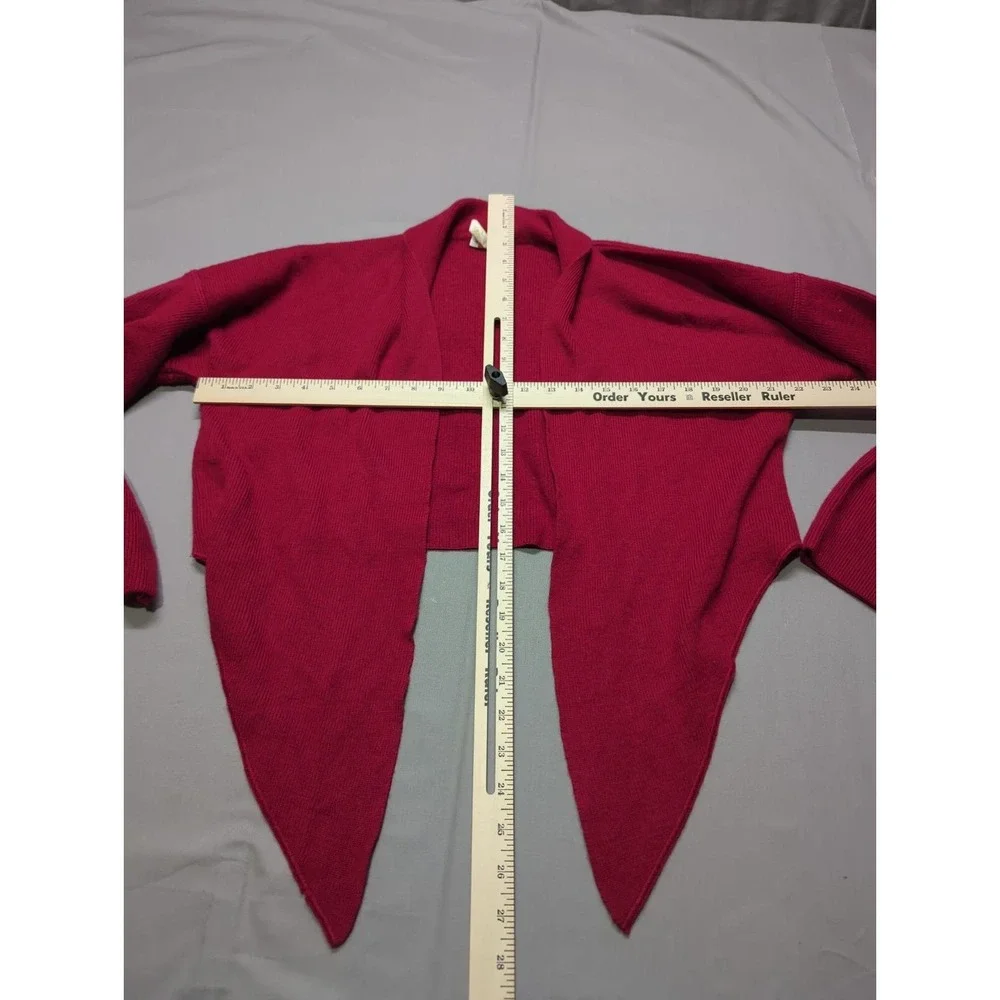 Rodier Magenta Wool Blend Handkerchief Hem Open‎ Front Cardigan Sweater Ribbed